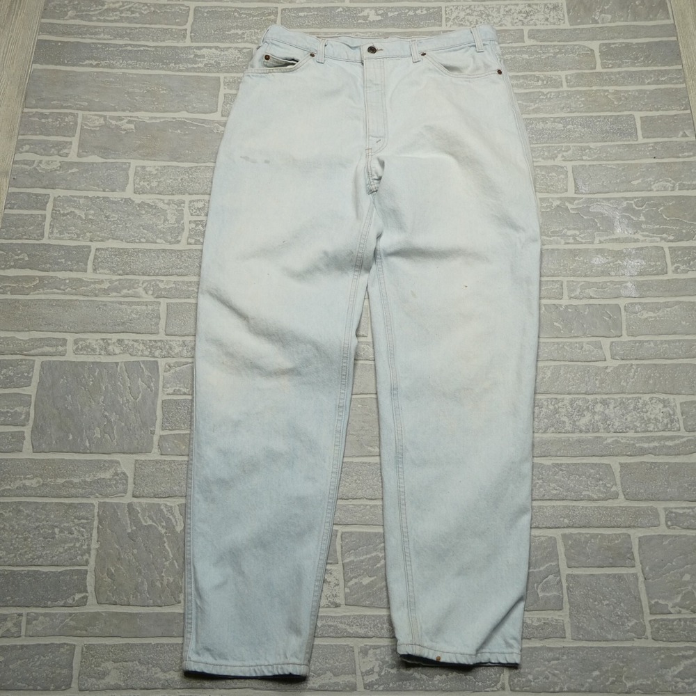 VINTAGE Levis Jeans Size 37x33 Light Wash Slight Taper USA Made Orange Tab